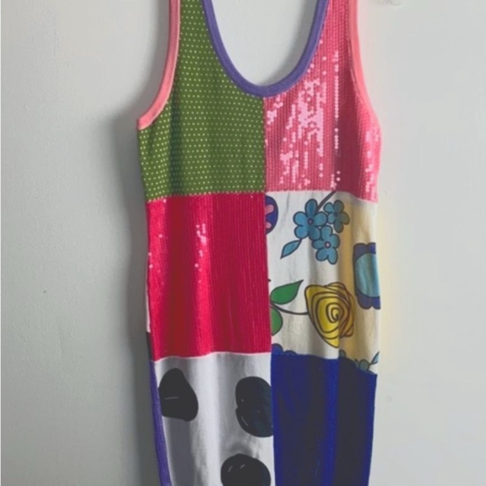 Jeremy Scott Strapless Multicolor Patchwork Dress - image 3